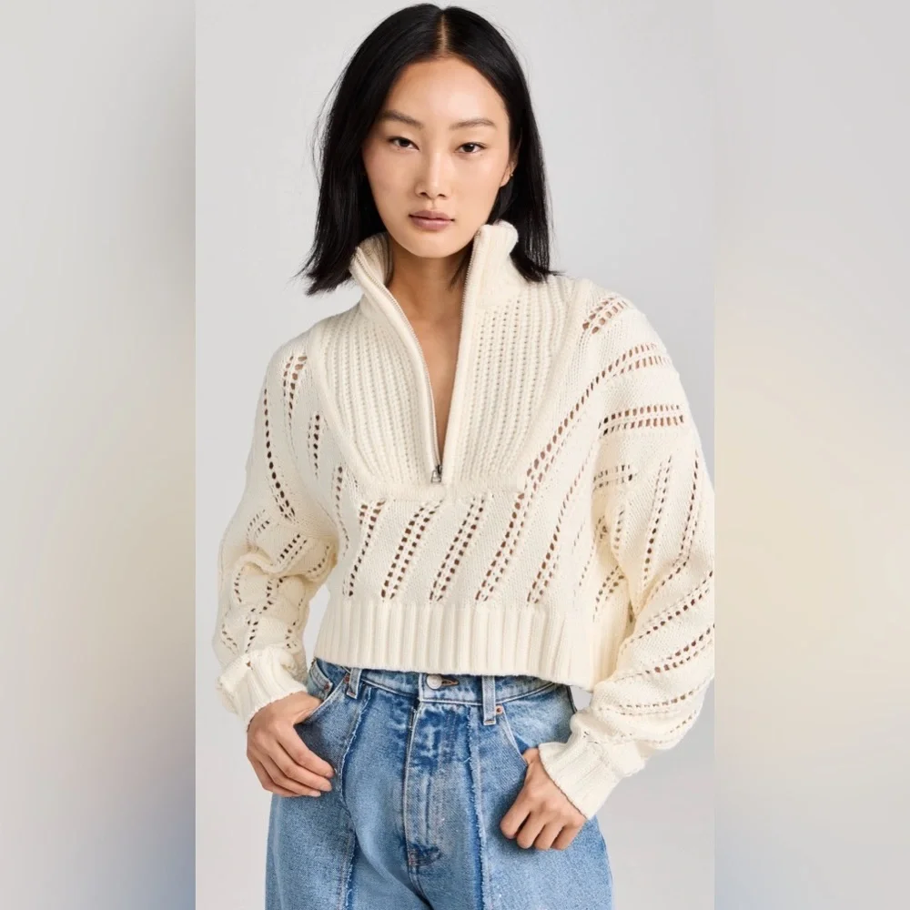 STAUD Cropped Hampton Sweater Sz S - Picture 1 of 10